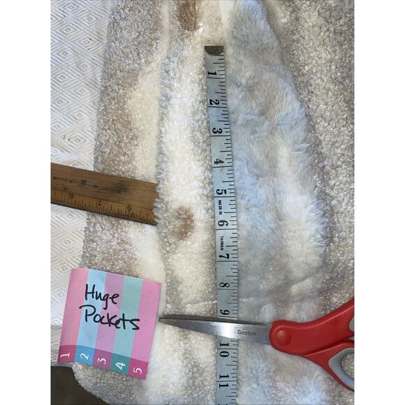 Long Sherpa Faux Fur Lined Open Vest Cardigan Pockets World Market Blue Cream - Picture 11 of 13